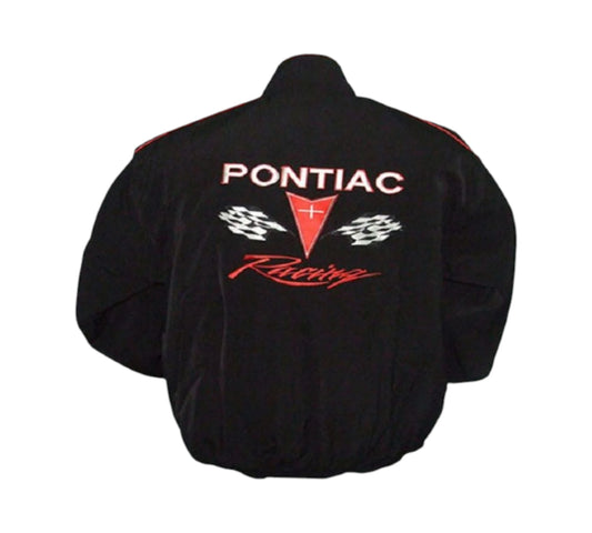 Black jacket with Pontiac Racing logo on a white background