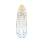 White sneaker with blue accents on a white background