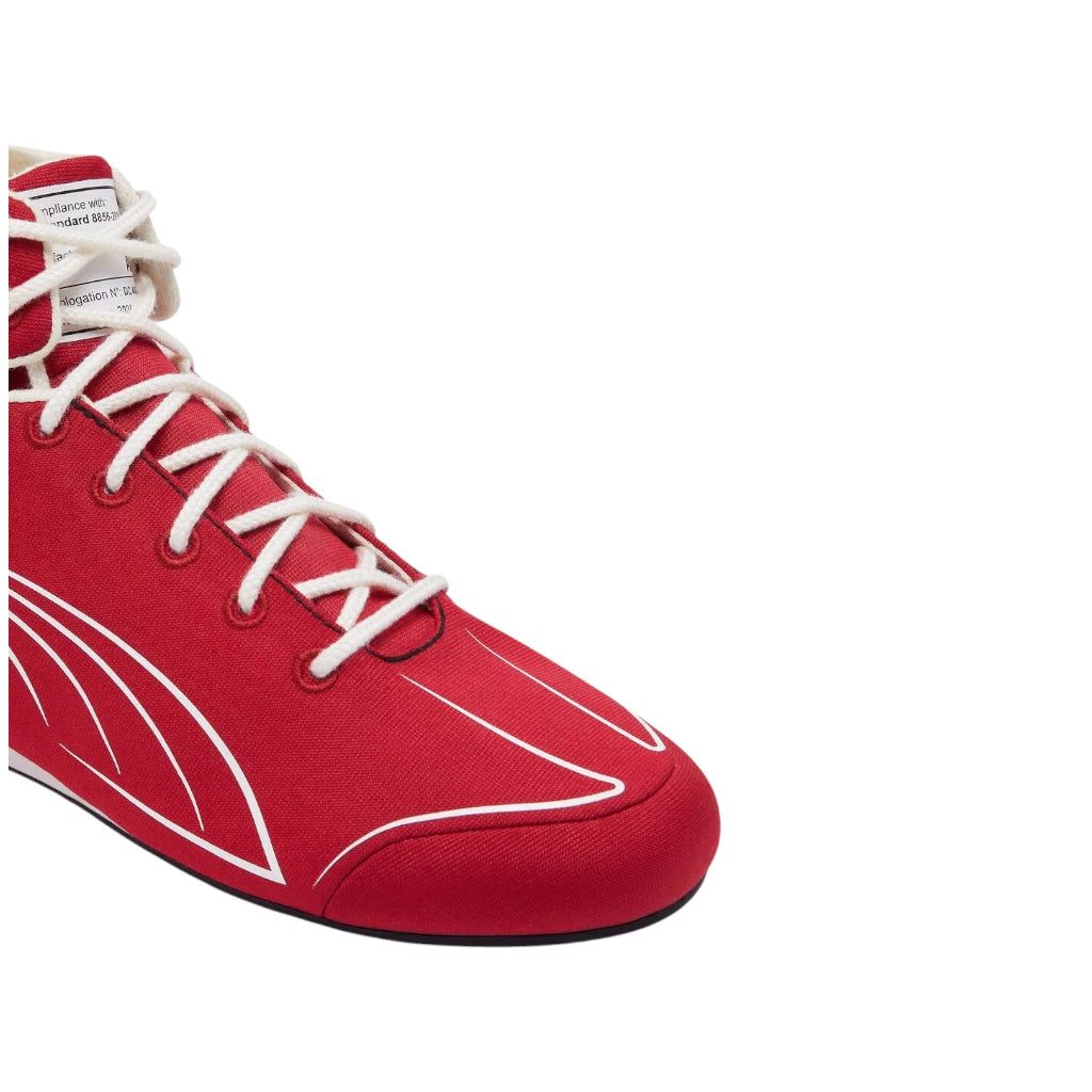 Red sneaker with white laces on a white background
