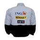 White racing jacket with ING, Renault, and Elf logos on a white background