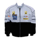 Light blue racing jacket with various logos on a white background