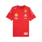 Red sports jersey with various logos on a white background