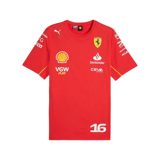 Red sports jersey with various logos on a white background