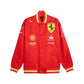 Red jacket with Ferrari logo and various brand logos on a white background