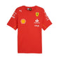 Red sports jersey with various brand logos on a white background