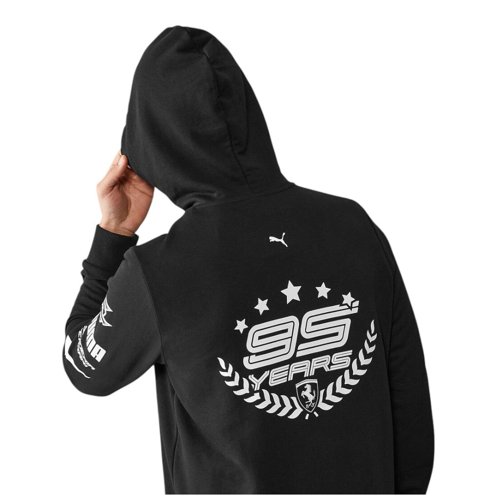 Black hoodie with '99 Years' design on the back, featuring a logo, on a white background.