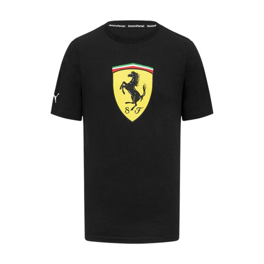 Black t-shirt with Ferrari logo on a white background