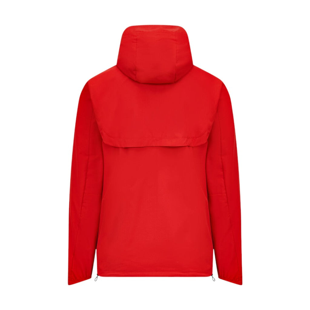 Red jacket with a hood on a white background