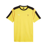 Yellow t-shirt with black sleeves and collar, featuring Puma and Ferrari logos on a white background.