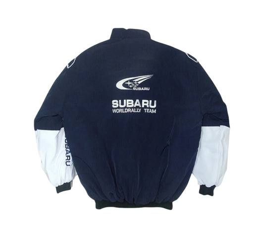 Black jacket with a logo on the back against a white background