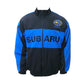 Black and blue jacket with Subaru logo on a white background