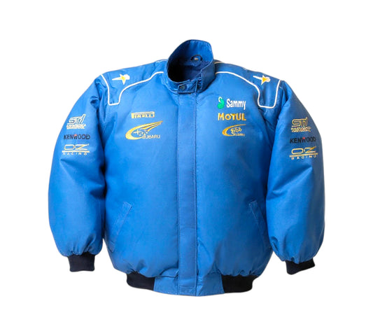 Red jacket with Subaru branding on a white background