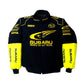 Black and yellow Subaru World Rally Team jacket on a white background