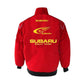 Red and black jacket with Subaru logo on a white background