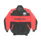 Black and blue jacket with Subaru logo on a white background