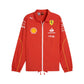 Red jacket with various logos on a white background