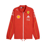Red jacket with various logos on a white background