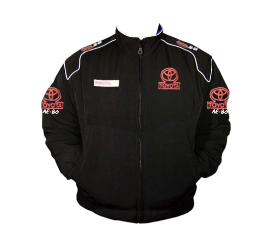 Black jacket with Toyota logos on a white background