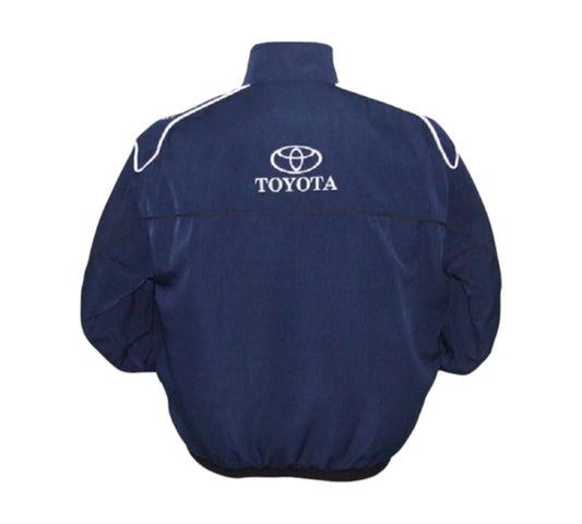 Navy blue jacket with Toyota logo on a white background