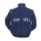 Blue jacket with 'TOY OTA' text on a white background