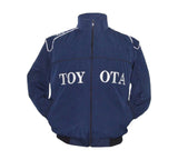 Blue jacket with 'TOY OTA' text on a white background
