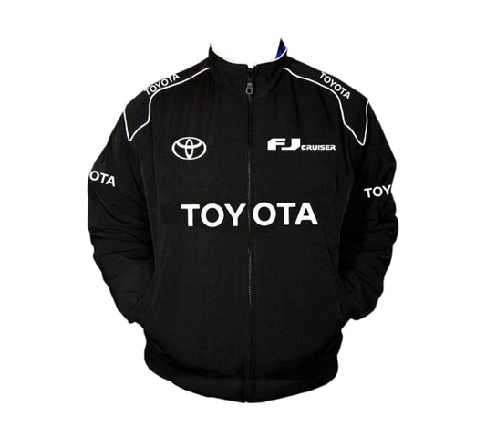 Black jacket with Toyota branding on a white background