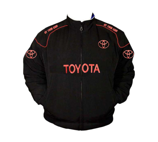 Black jacket with red Toyota logo on a white background