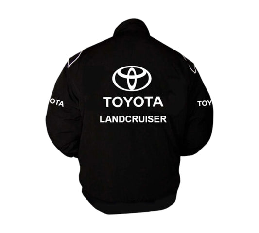 Black jacket with Toyota logo on the back against a white background