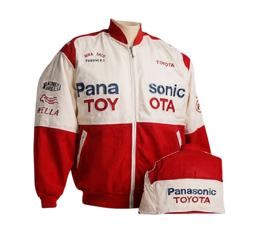 Black jacket with logos on a white background