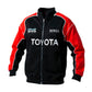 Red and white jacket with Toyota and Panasonic logos on a white background
