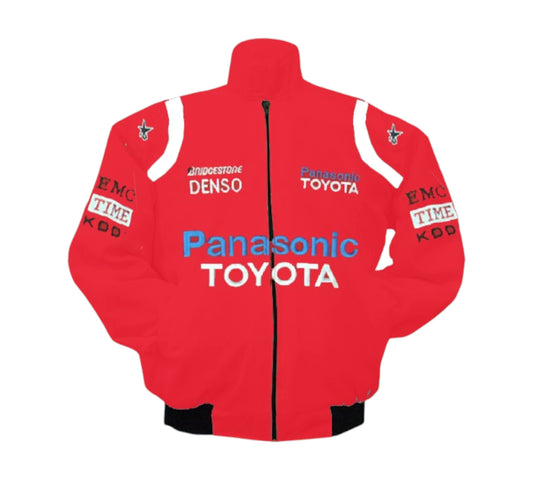Red jacket with Panasonic Toyota branding on a white background