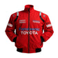 Red jacket with Panasonic and Toyota logos on a white background