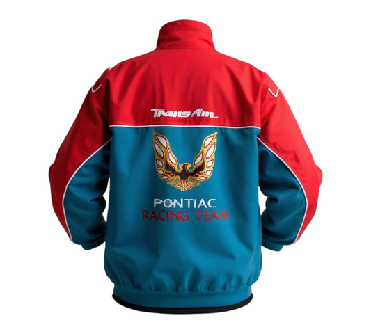 Red and blue jacket with Pontiac Racing Team logo on a white background
