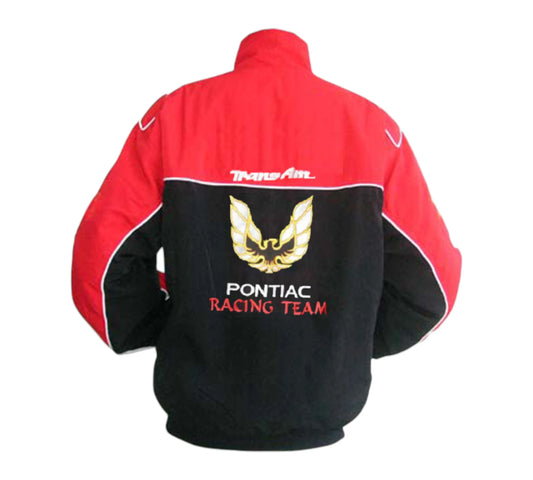 Red and black jacket with Pontiac Racing Team logo on a white background