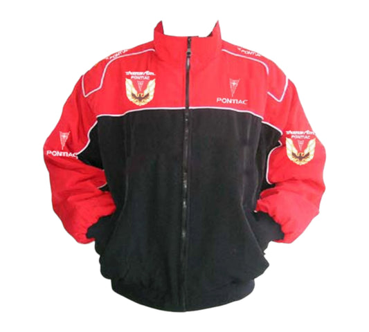 Red and black jacket with Pontiac logos on a white background