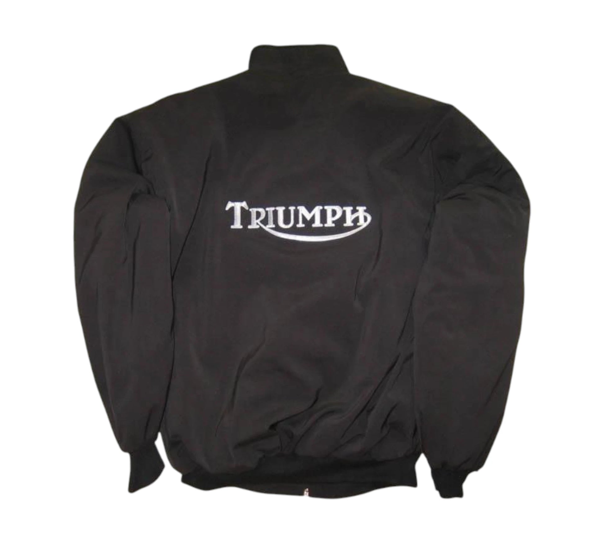 Black jacket with 'Triumph' logo on a white background