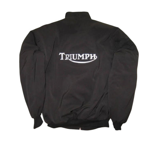 Black jacket with 'Triumph' logo on a white background