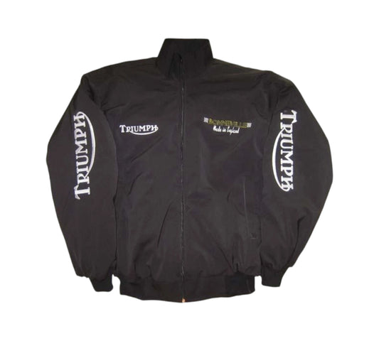 Black jacket with Triumph branding on a white background