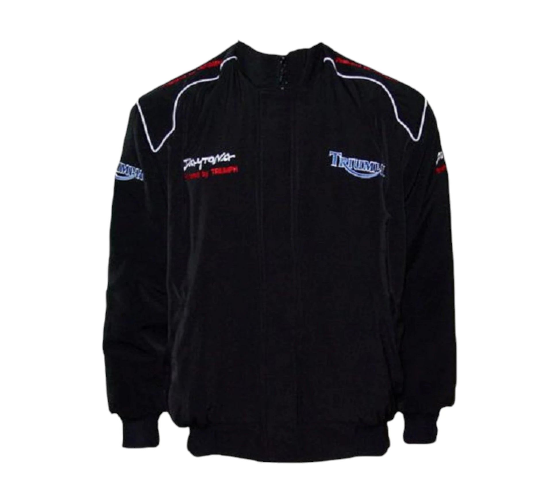 Blue jacket with Triumph branding on a white background