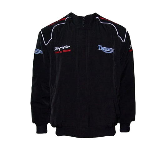 Blue jacket with Triumph branding on a white background