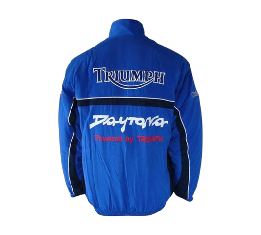 Black jacket with 'Triumph Motorcycles' logo on a white background