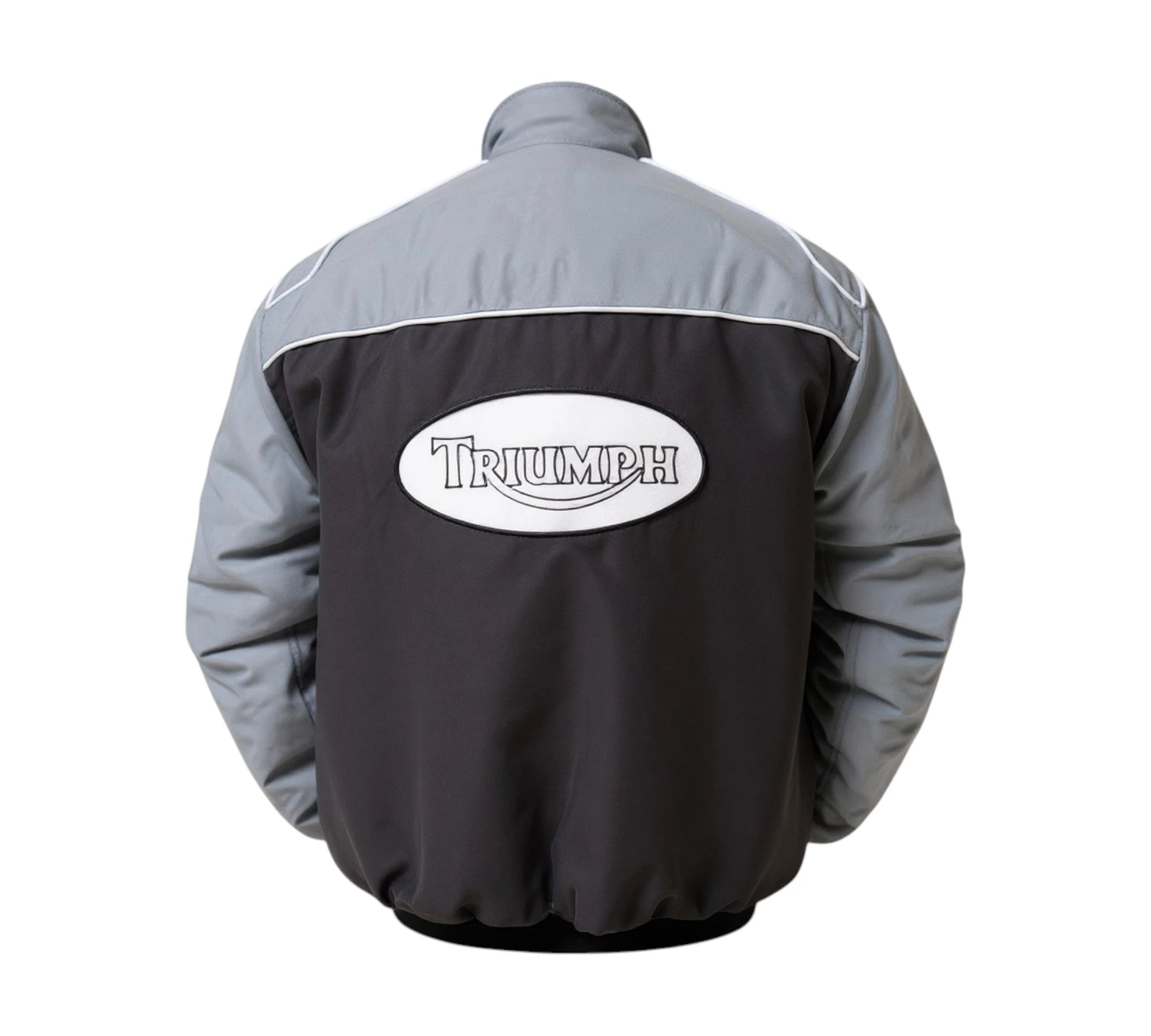 Black jacket with 'Triumph Rocket III 2300 cc' text on the back against a white background