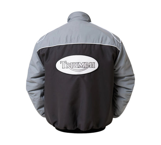 Black jacket with 'Triumph Rocket III 2300 cc' text on the back against a white background