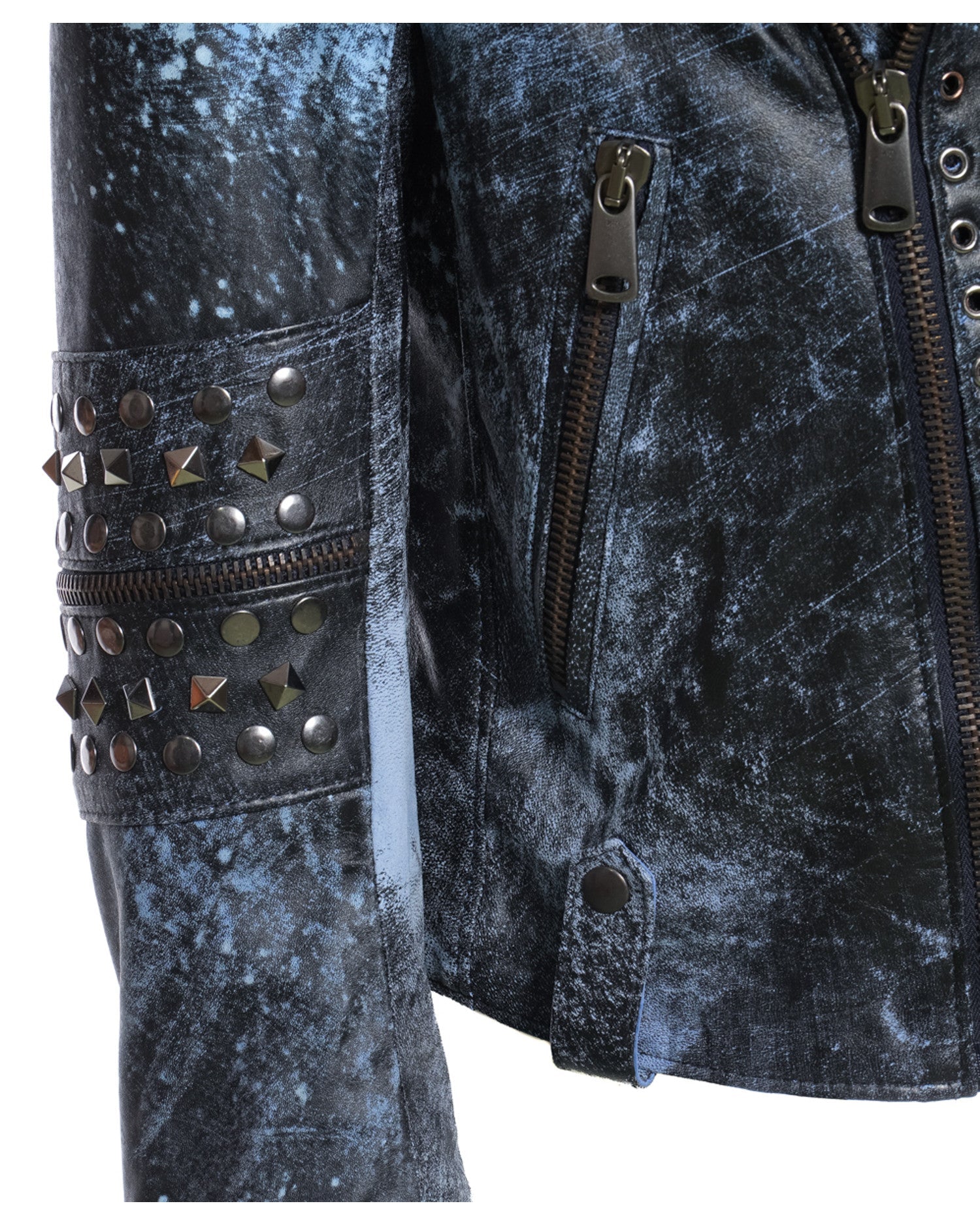 Vasco - Men's Studded Jacket in Genuine Blue Leather CROSSOVER RACEWEARS