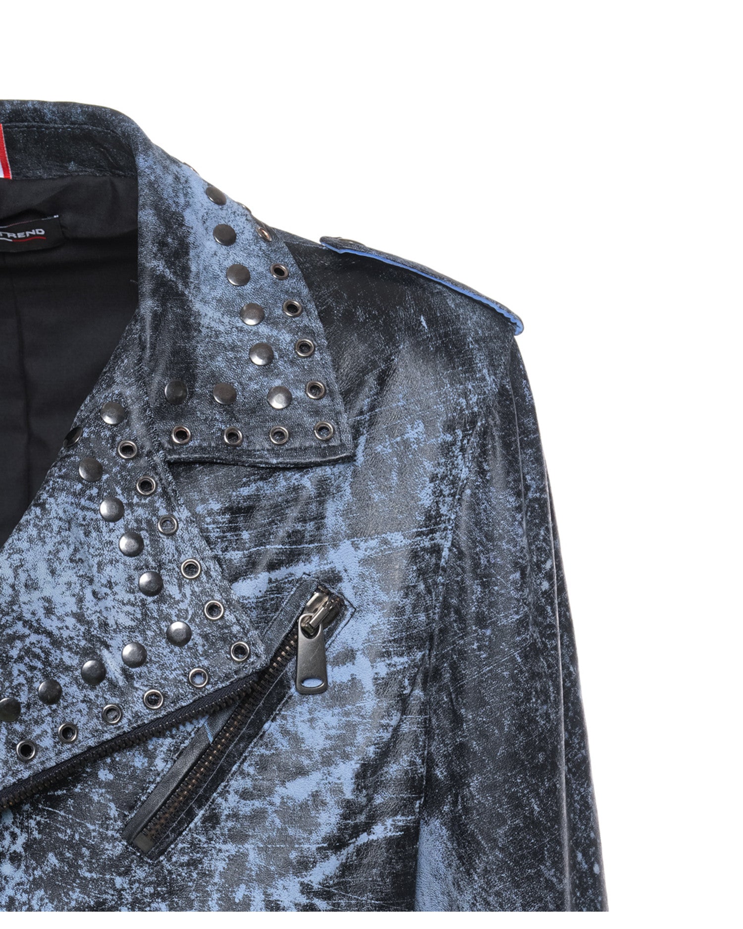 Vasco - Men's Studded Jacket in Genuine Blue Leather CROSSOVER RACEWEARS