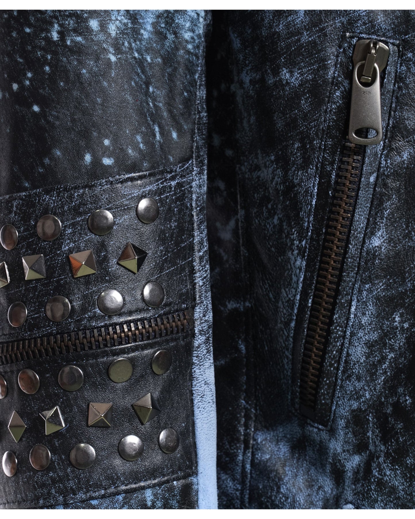 Vasco - Men's Studded Jacket in Genuine Blue Leather CROSSOVER RACEWEARS