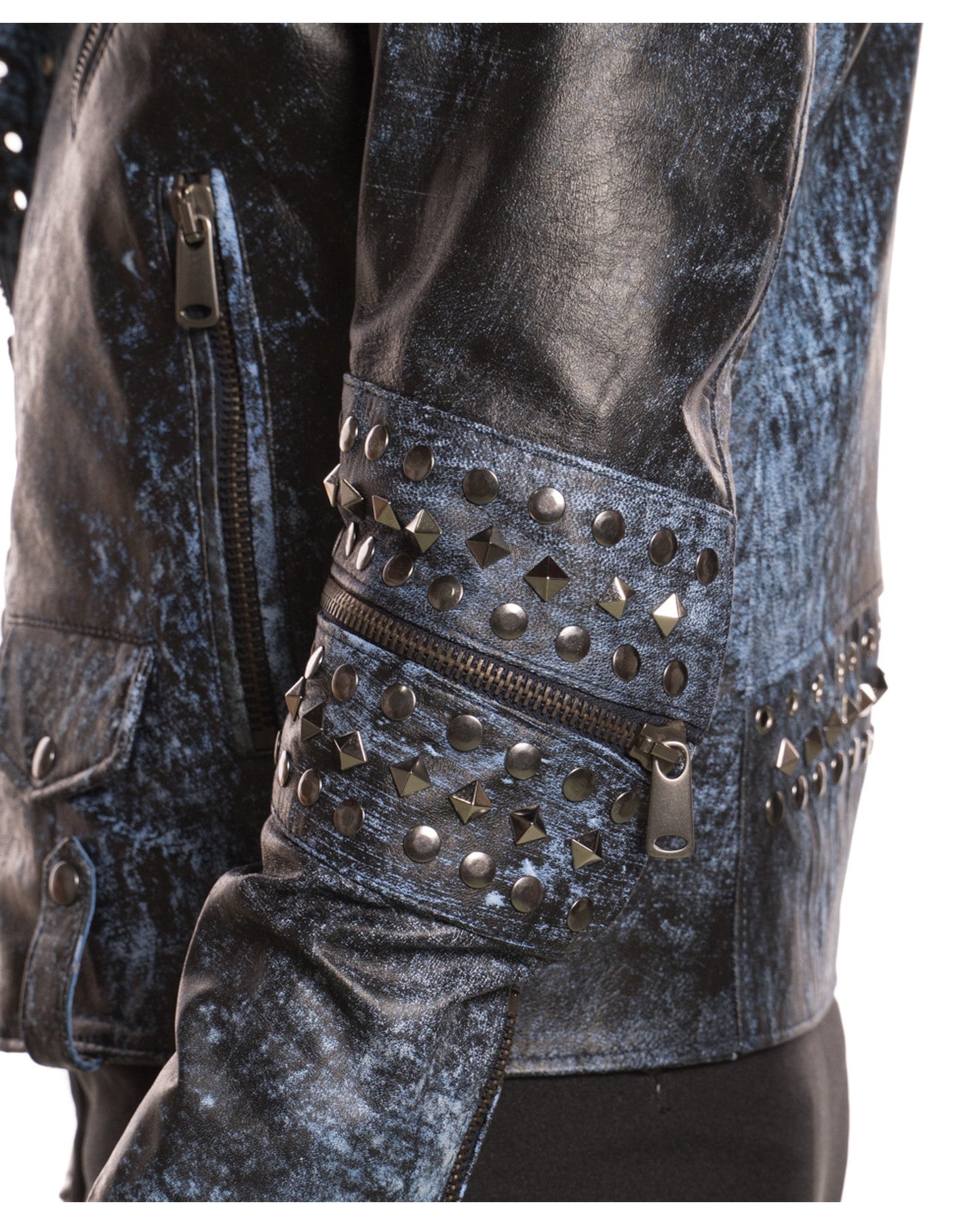 Vasco - Men's Studded Jacket in Genuine Blue Leather CROSSOVER RACEWEARS