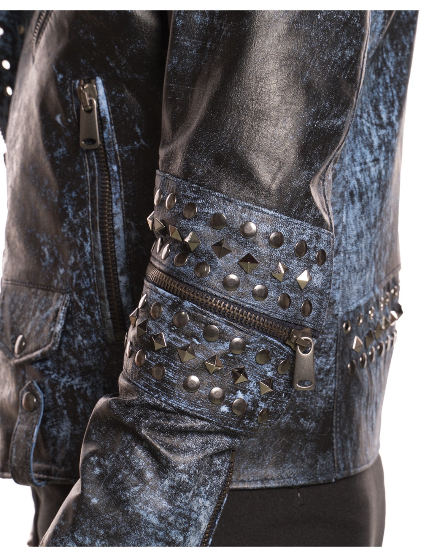 Vasco - Men's Studded Jacket in Genuine Blue Leather CROSSOVER RACEWEARS