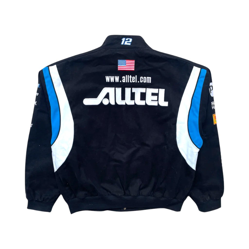Black jacket with Alltel branding on a white background