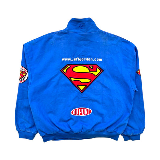 Blue jacket with Superman logo and DuPont branding on a white background